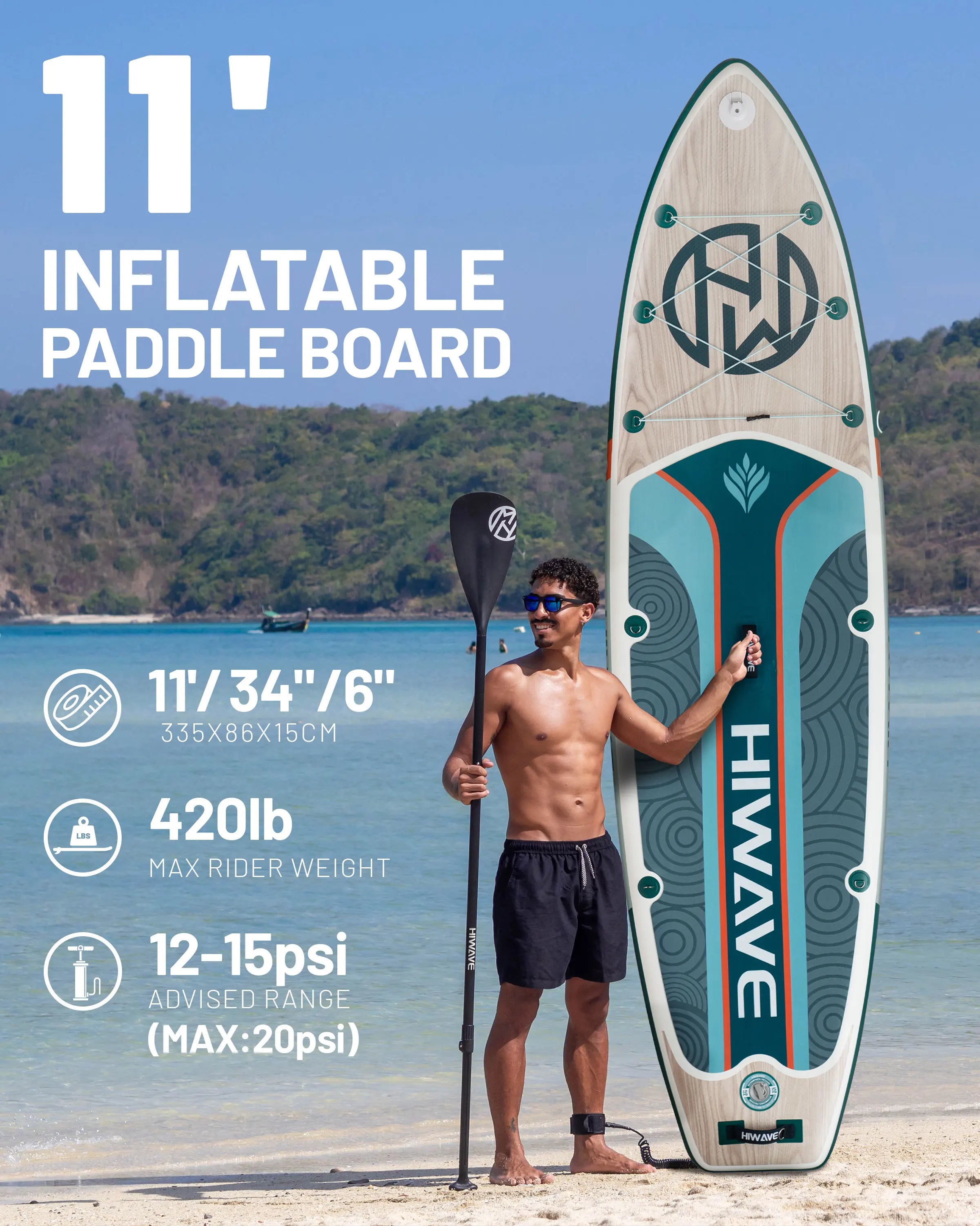 AquaVibe™ HIWAVE – Paddle Gonflable Premium Extra Large 11’ 🌊