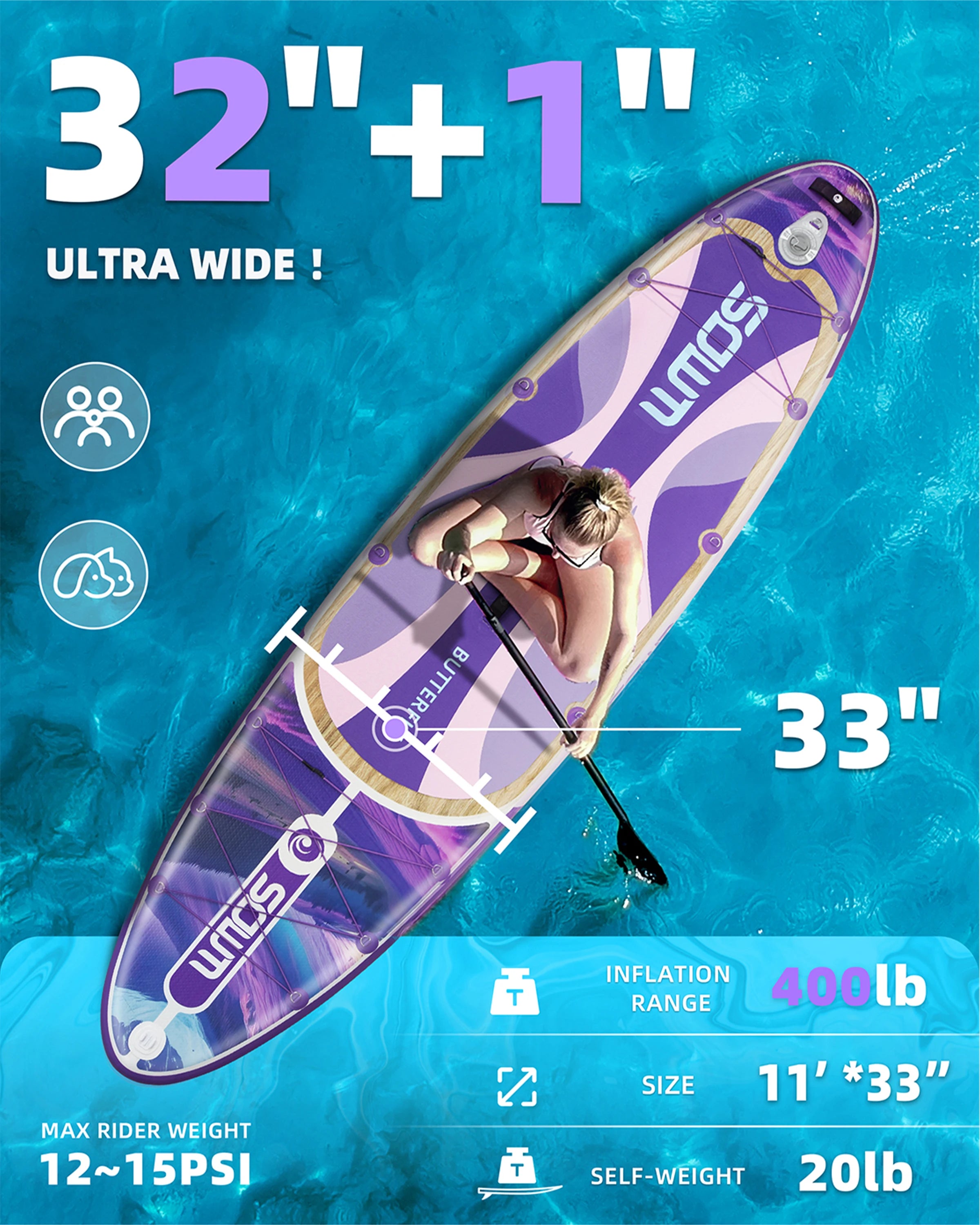 Paddle Gonflable AquaVibe™ Purple Edition – Ultra Stable