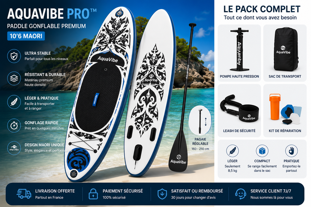 AquaVibe Pro™ | Paddle Gonflable Premium 10’6 Maori