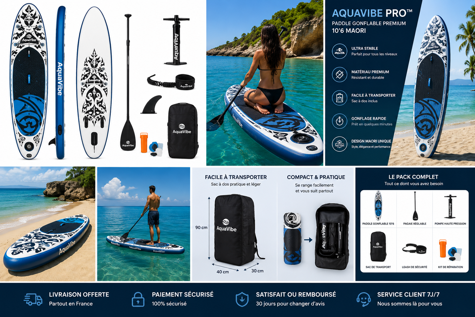 AquaVibe Pro™ | Paddle Gonflable Premium 10’6 Maori